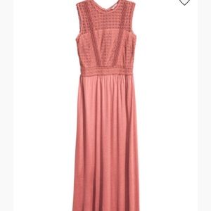 Blush colored maxi dress.